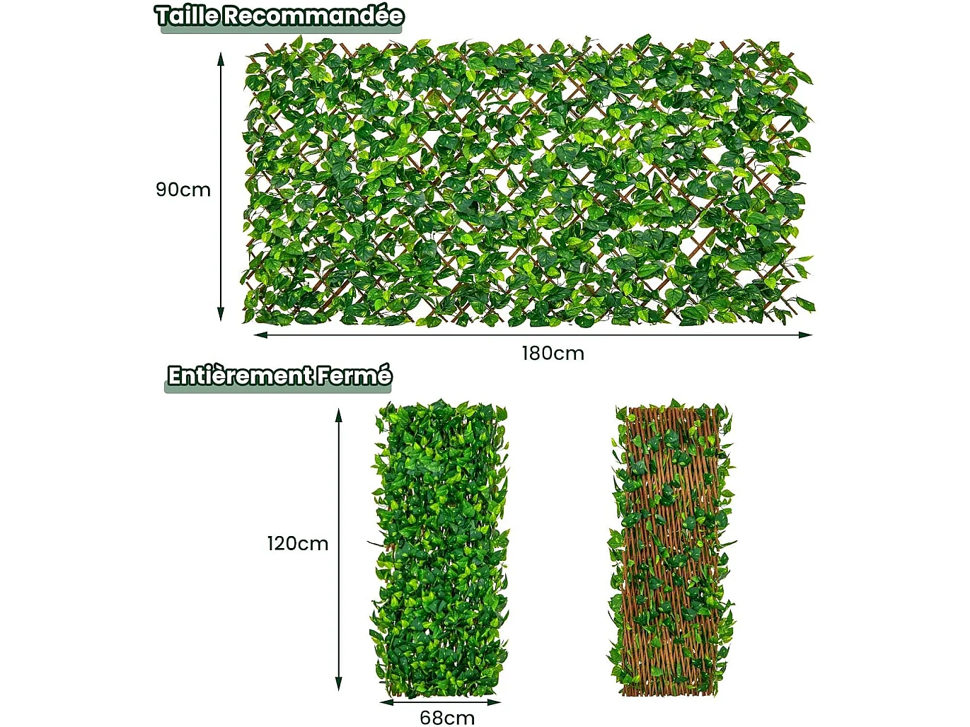 Haie artificielle brise-vue décoration extensible, cadre en saule véritable (lierre vert)