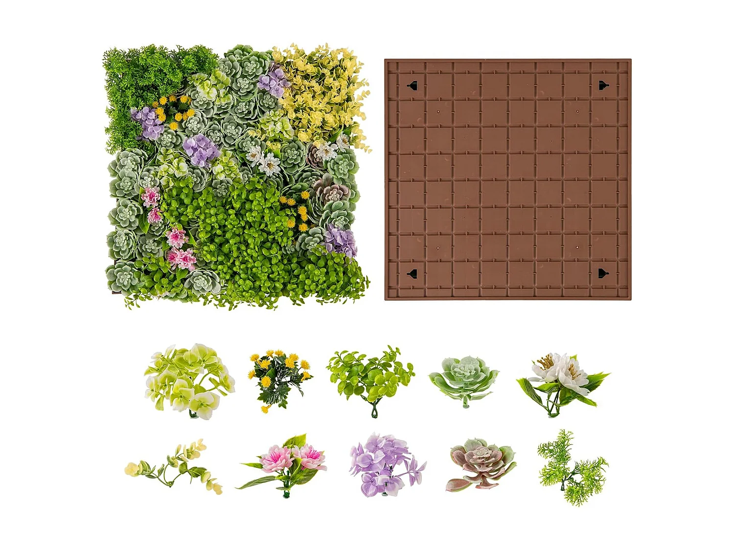 Haie artificiel 2 pcs décorations murales 50 x 50 cm, 10 types de plantes artificielles