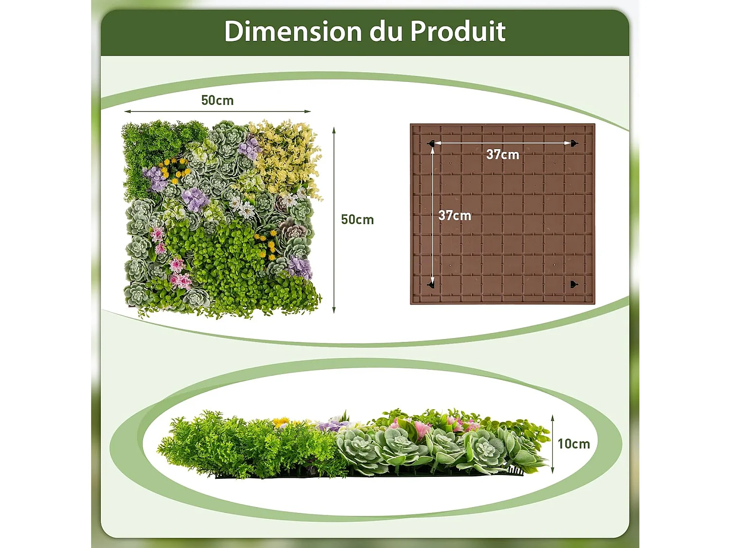 Haie artificiel 2 pcs décorations murales 50 x 50 cm, 10 types de plantes artificielles