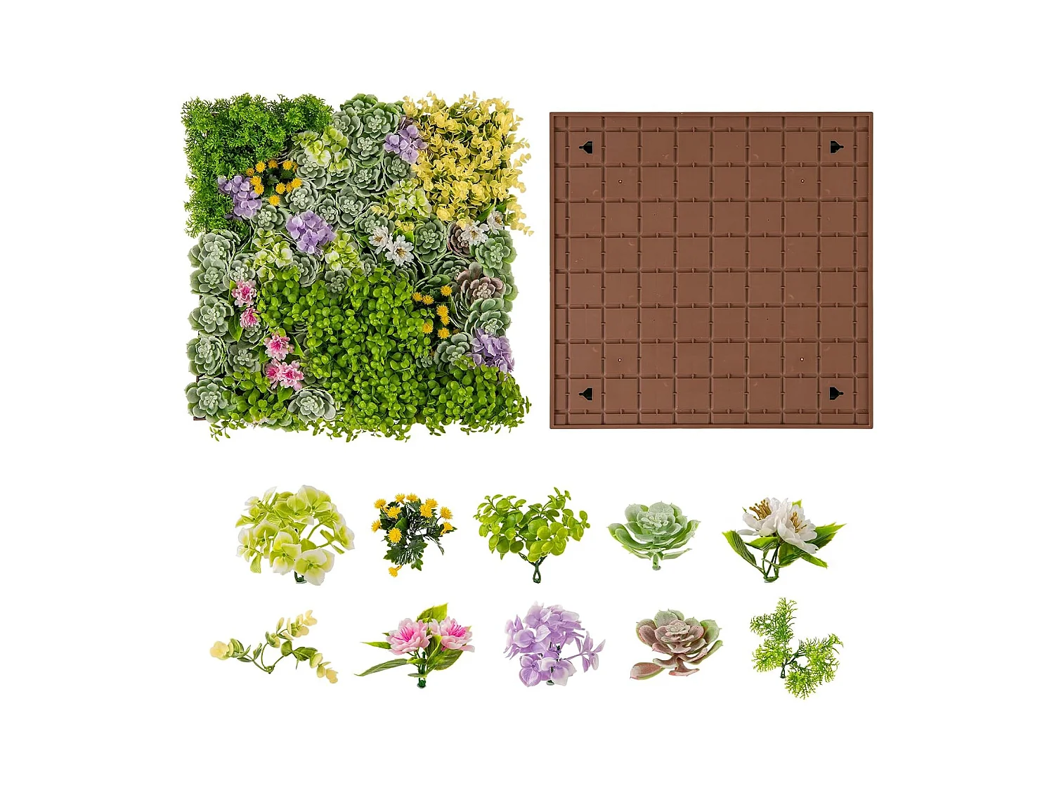 Haie artificiel 2 pcs décorations murales 50 x 50 cm, 10 types de plantes artificielles