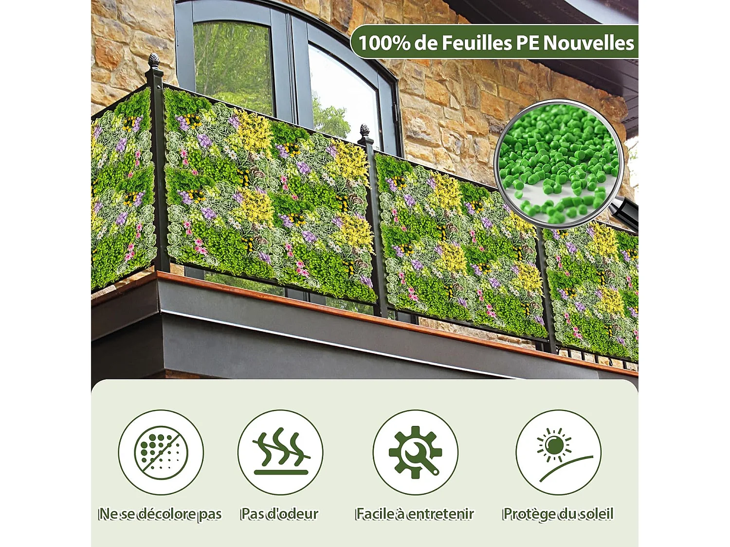 Haie artificiel 2 pcs décorations murales 50 x 50 cm, 10 types de plantes artificielles