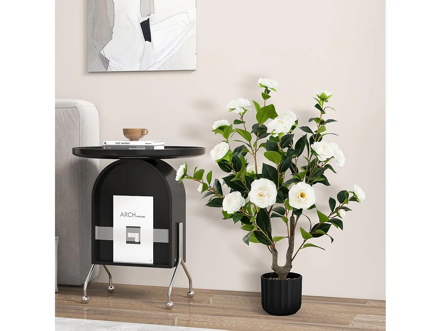 Plante artificielle à fausses fleurs de 95 cm,décoration de magasin bureau maison (blanc)