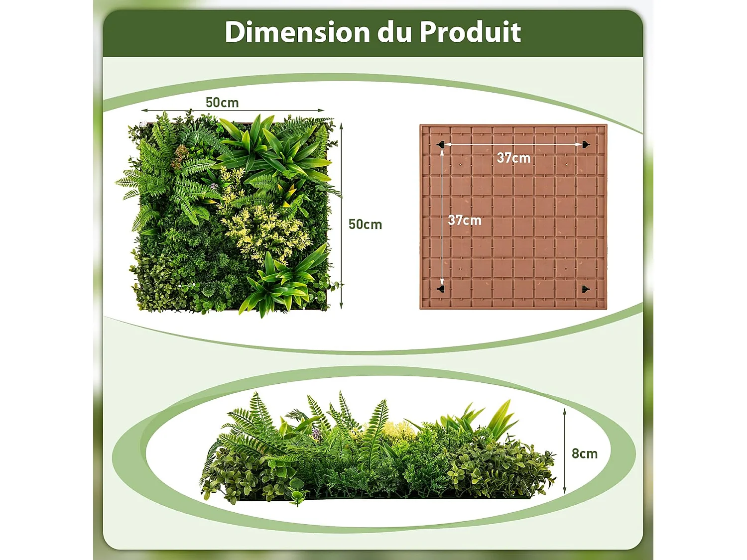 Haie artificiel 2 pcs décorations murales 50 x 50 cm, 11 types de plantes artificielles