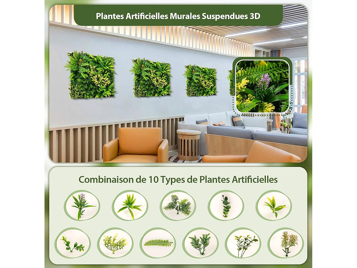 Haie artificiel 2 pcs décorations murales 50 x 50 cm, 11 types de plantes artificielles