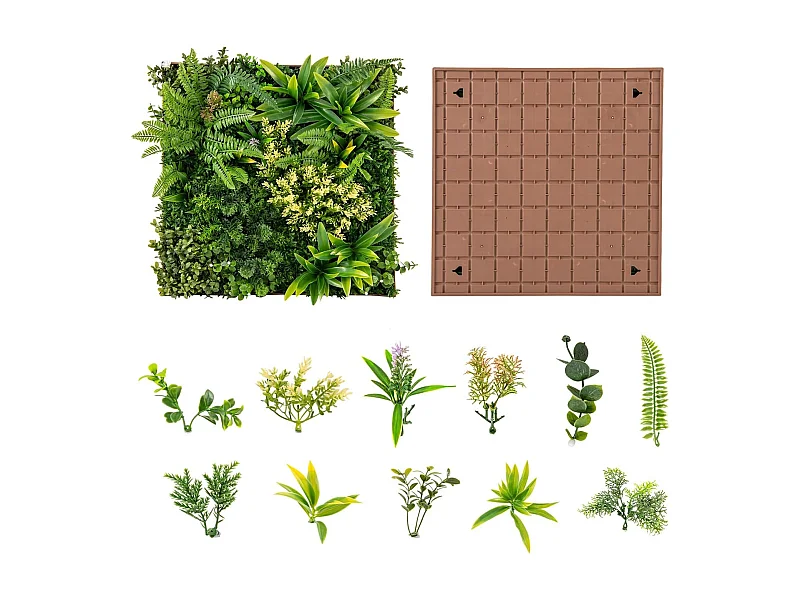 Haie artificiel 2 pcs décorations murales 50 x 50 cm, 11 types de plantes artificielles