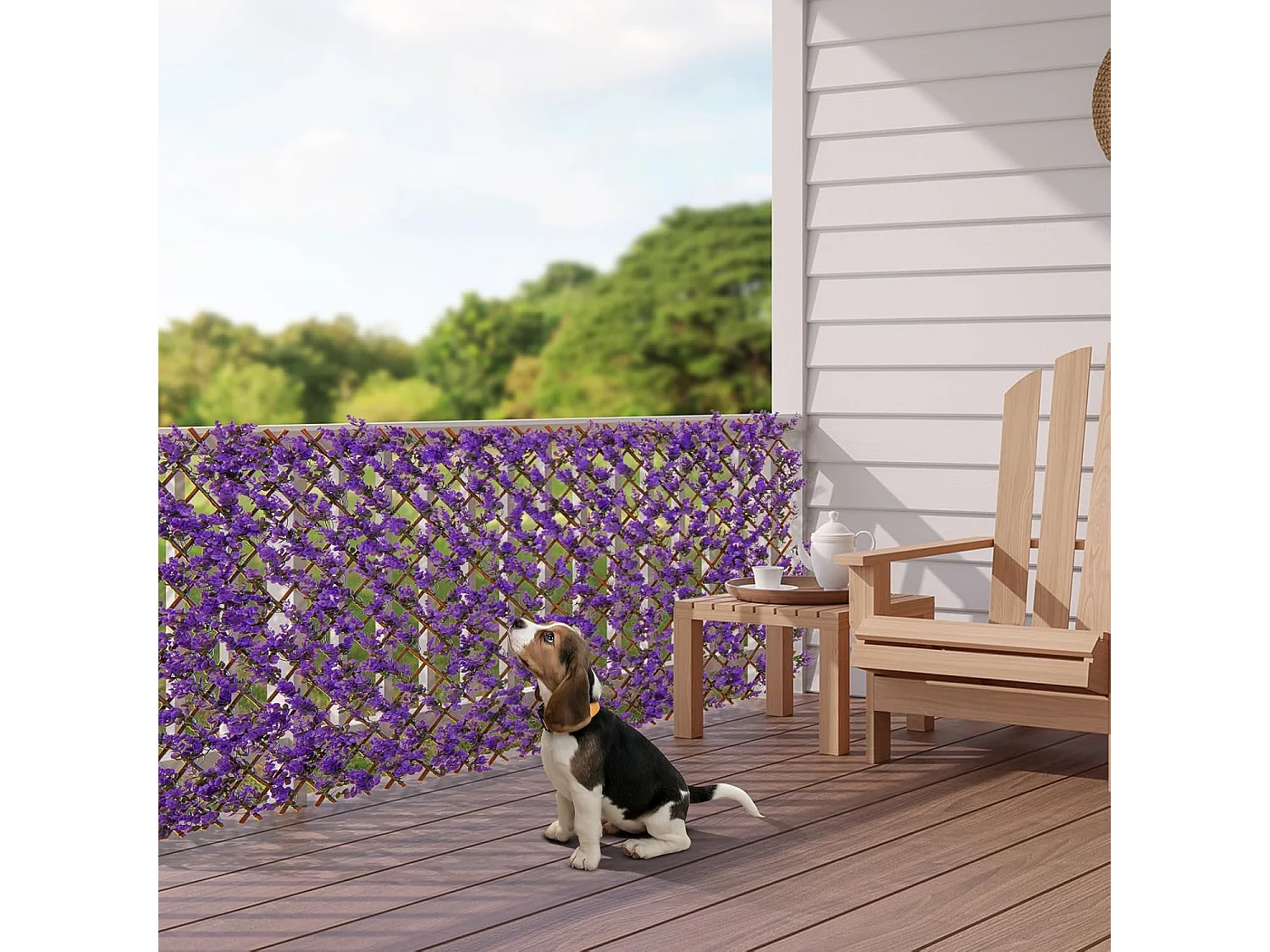 Haie artificielle brise-vue décoration extensible, cadre en saule (eucalyptus violet)