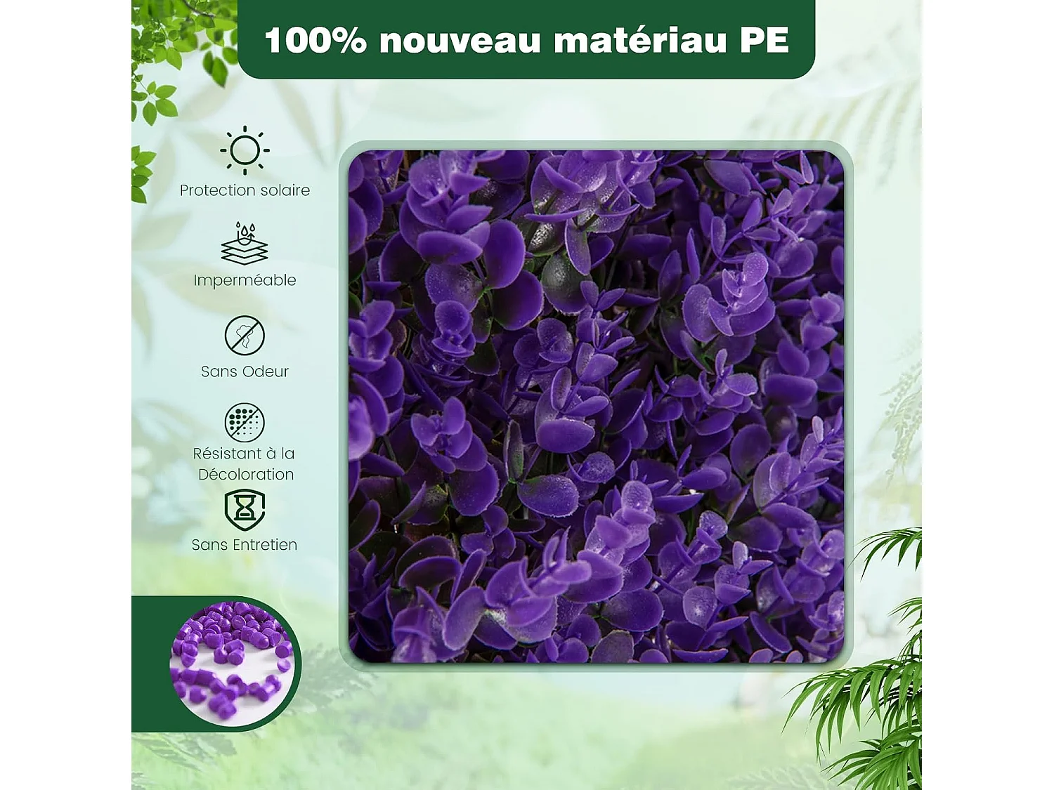 Haie artificielle brise-vue décoration extensible, cadre en saule (eucalyptus violet)