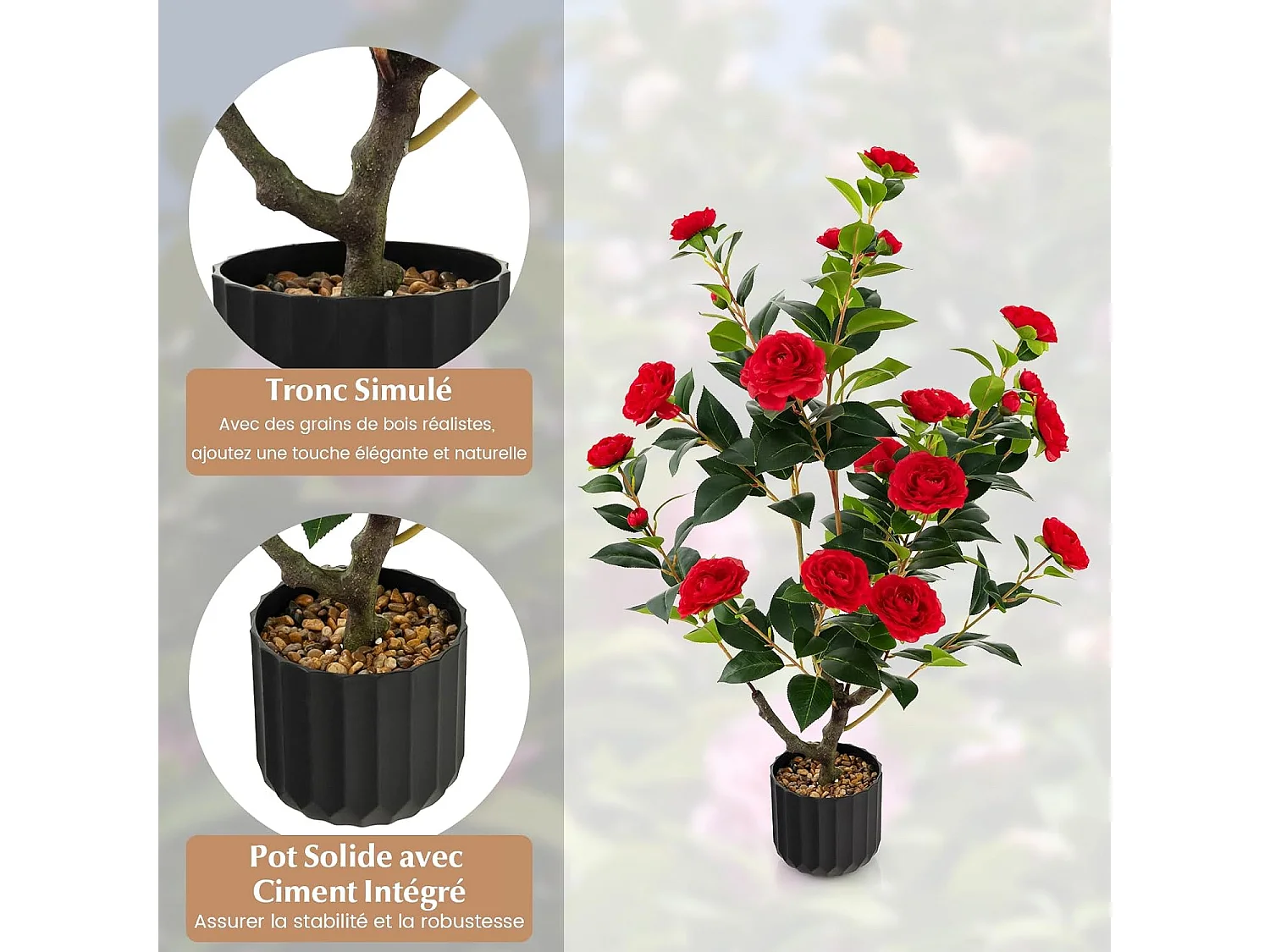 Plante artificielle à fausses fleurs de 95 cm,décoration de magasin bureau maison (rouge)