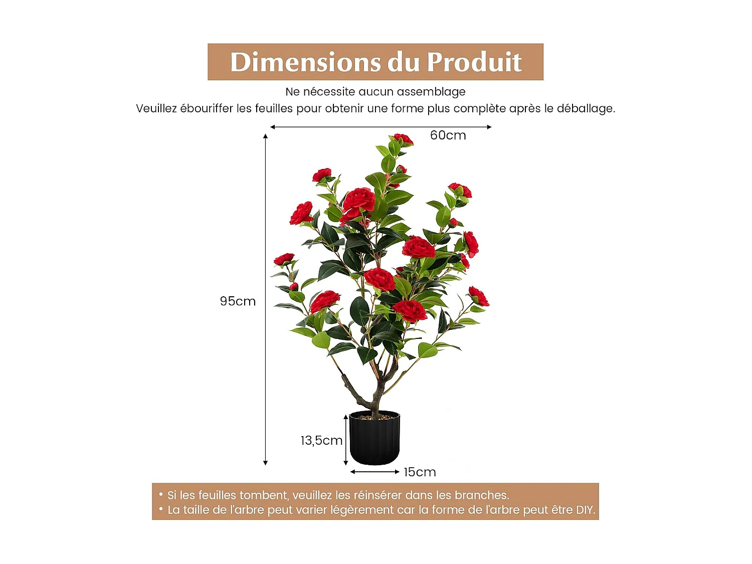 Plante artificielle à fausses fleurs de 95 cm,décoration de magasin bureau maison (rouge)