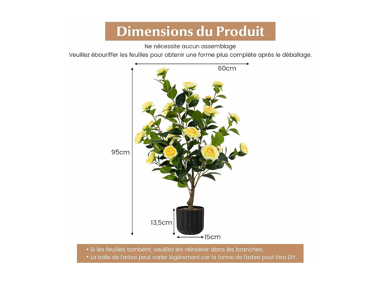 Plante artificielle à fausses fleurs de 95 cm,décoration de magasin bureau maison (jaune)