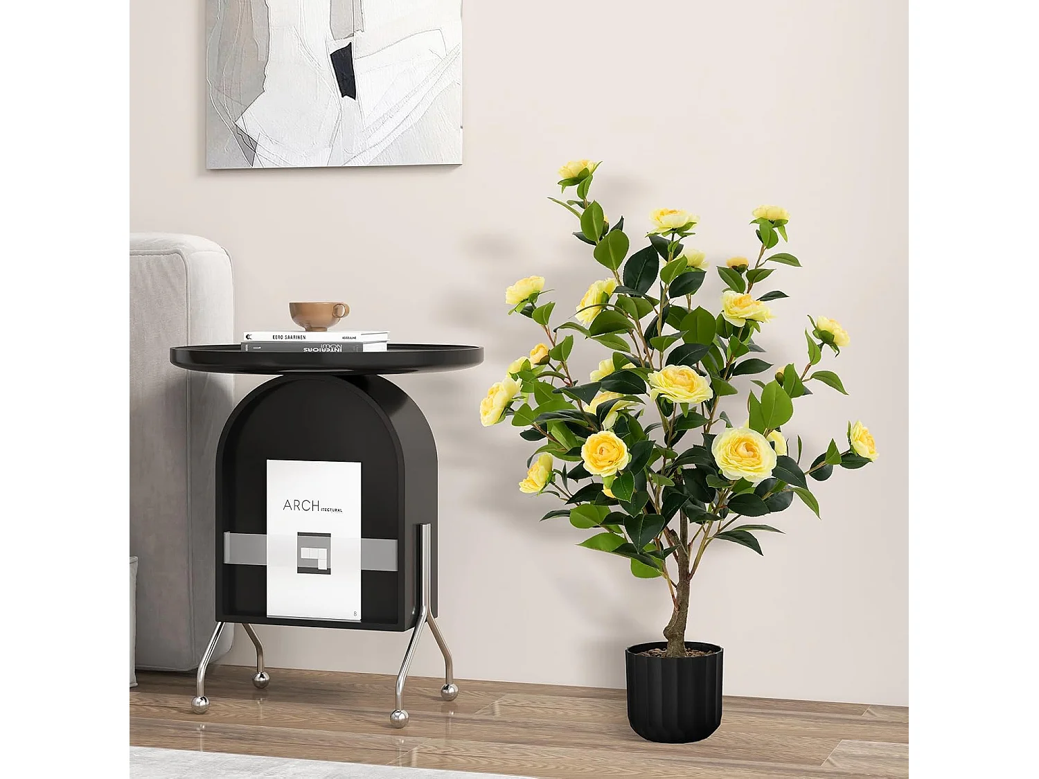 Plante artificielle à fausses fleurs de 95 cm,décoration de magasin bureau maison (jaune)
