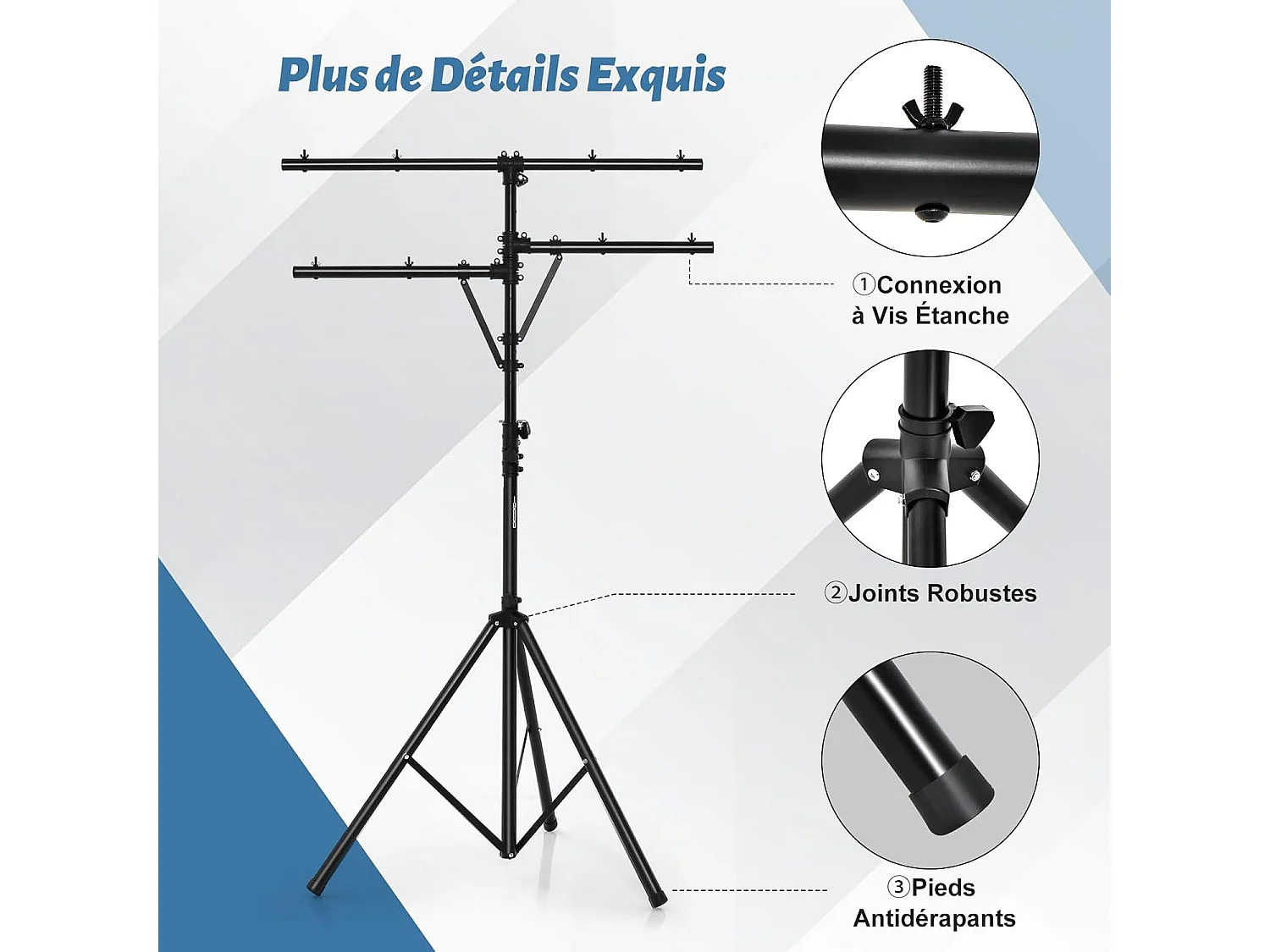 Support d'éclairage led avec hauteur réglable 186 à 351 cm charge 45kg