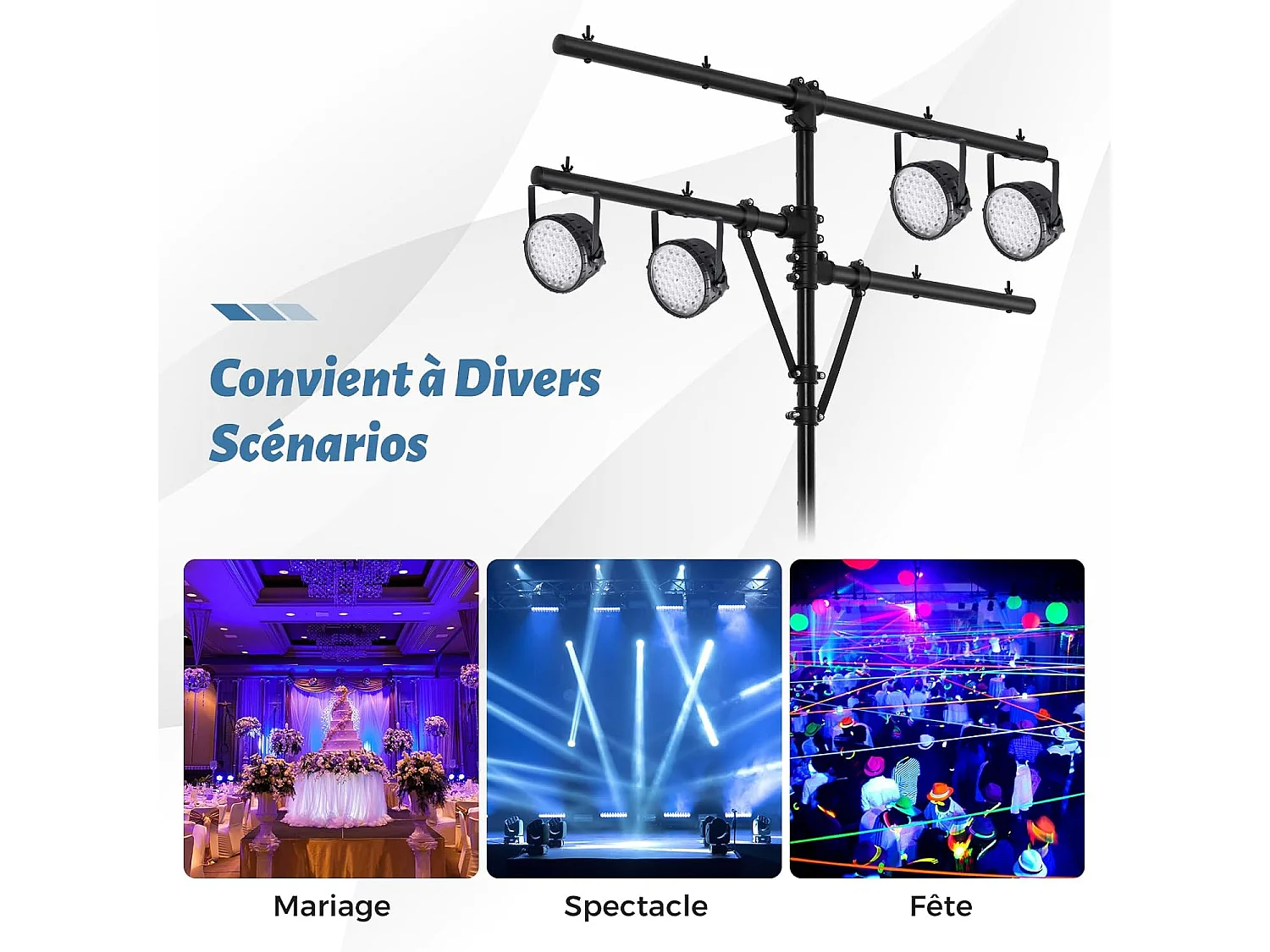 Support d'éclairage led avec hauteur réglable 186 à 351 cm charge 45kg