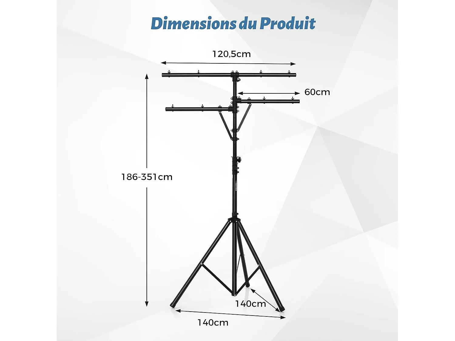 Support d'éclairage led avec hauteur réglable 186 à 351 cm charge 45kg