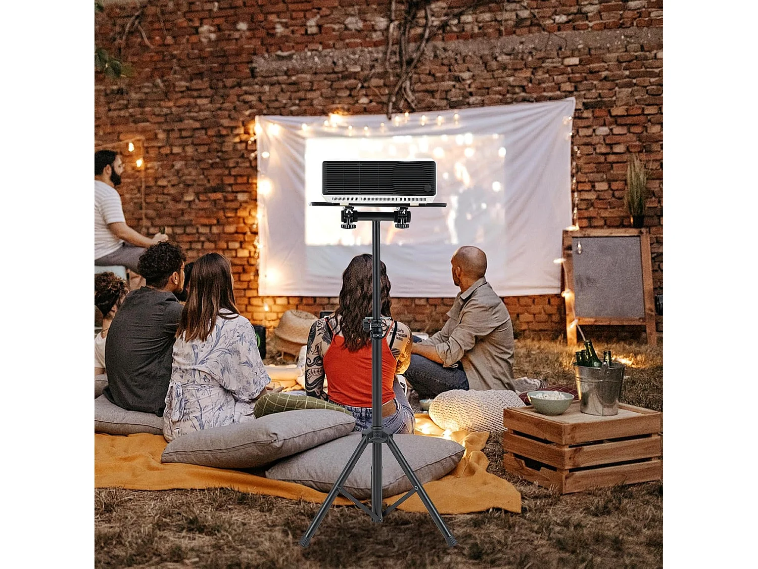 Trépied pour projecteur à hauteur réglable 70-118,5cm, Support Videoprojecteur avec Plateau Inclinable
