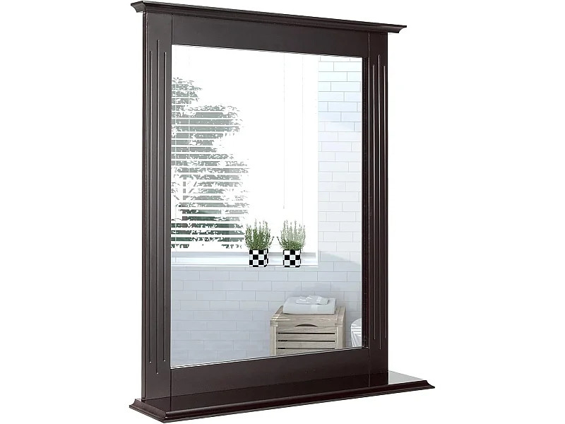 Miroir mural salle de bain avec tablette de rangement, 57 x 12 x 68cm (marron)