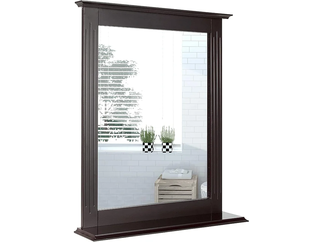 Miroir mural salle de bain avec tablette de rangement, 57 x 12 x 68cm (marron)