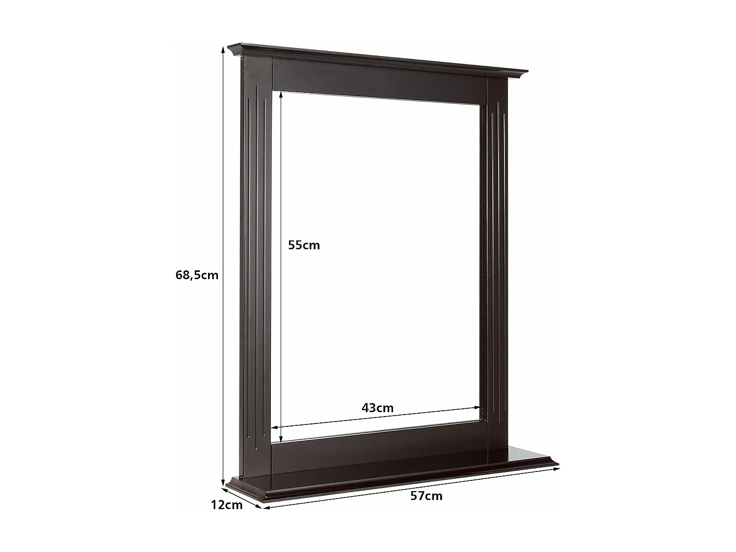 Miroir mural salle de bain avec tablette de rangement, 57 x 12 x 68cm (marron)