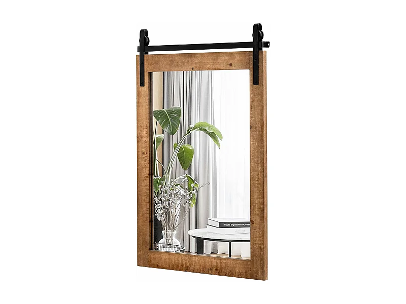 Miroir mural rustique avec cadre en bois massif, miroir avec kit, 76 x 56 cm (marron)