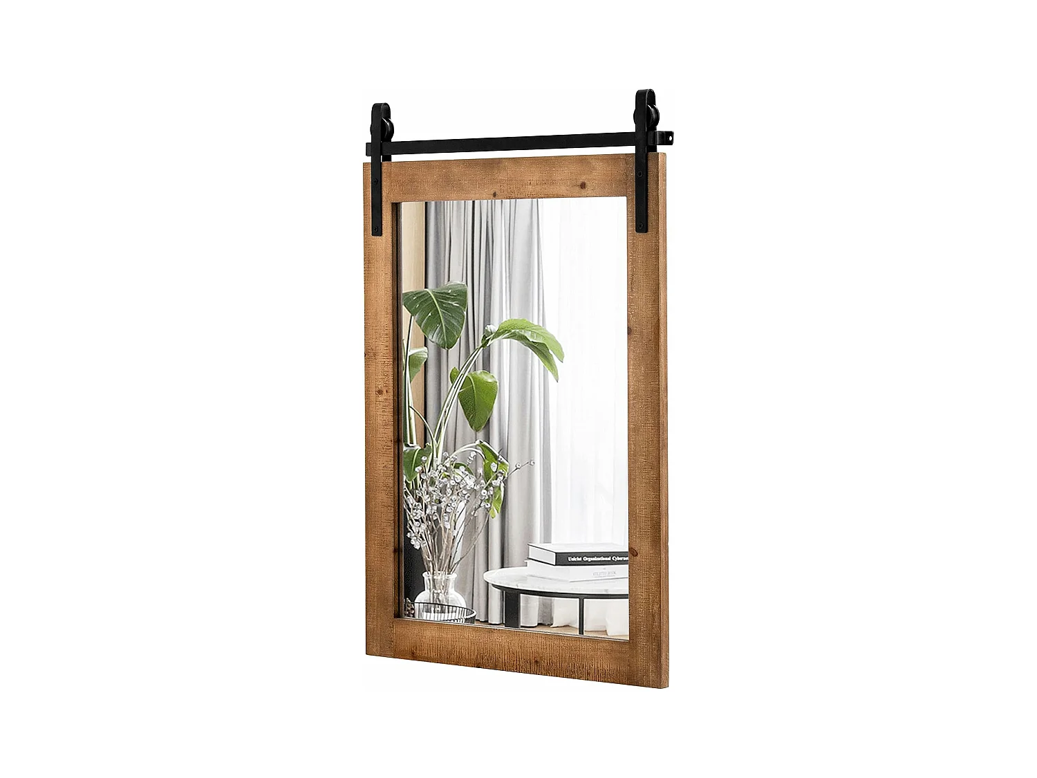 Miroir mural rustique avec cadre en bois massif, miroir avec kit, 76 x 56 cm (marron)