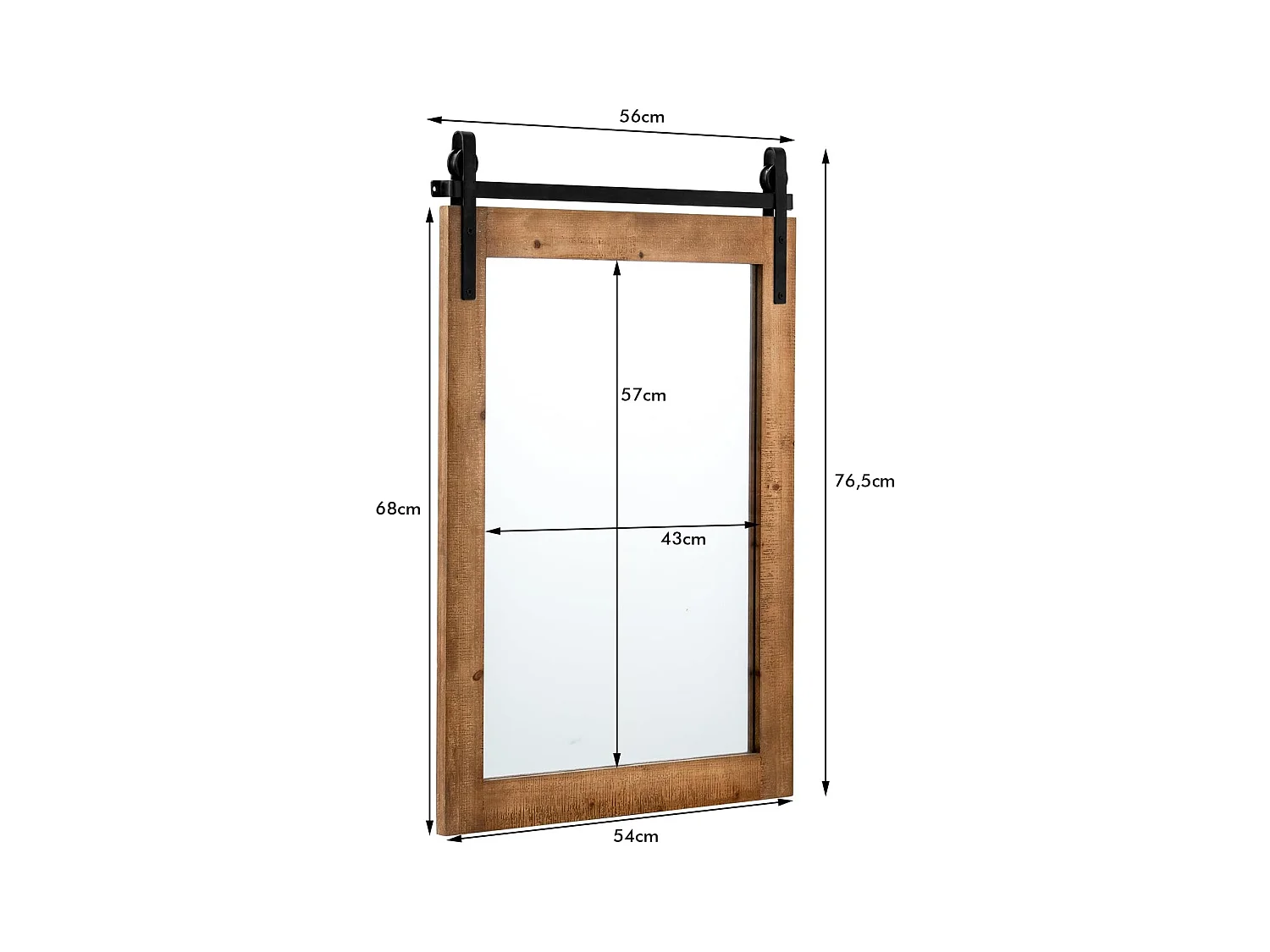 Miroir mural rustique avec cadre en bois massif, miroir avec kit, 76 x 56 cm (marron)