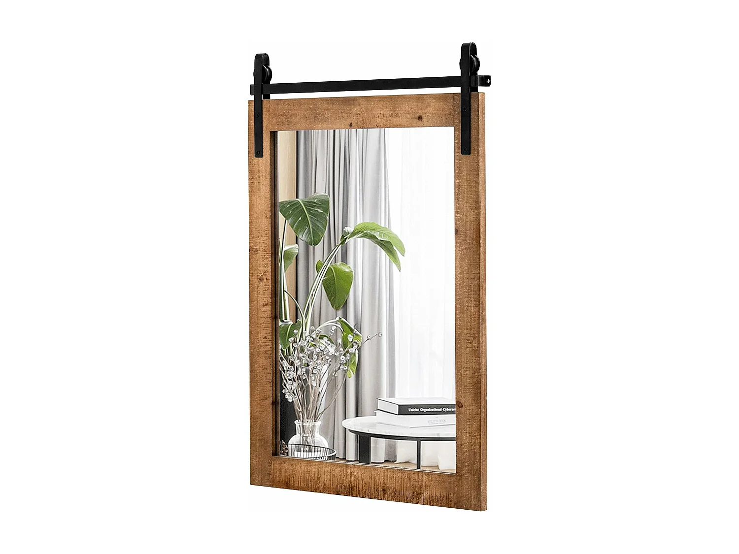 Miroir mural rustique avec cadre en bois massif, miroir avec kit, 76 x 56 cm (marron)