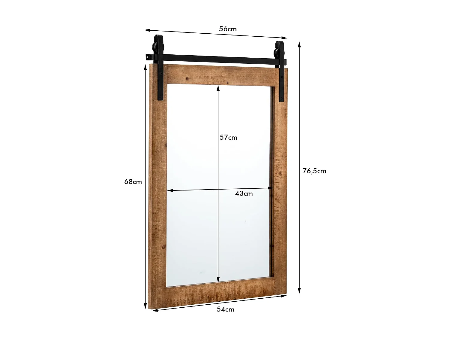 Miroir mural rustique avec cadre en bois massif, miroir avec kit, 76 x 56 cm (marron)