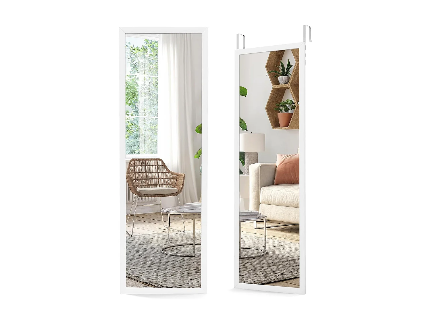 Miroir à suspendre sur porte avec crochets de suspension réglables en hauteur 36,5x107 cm