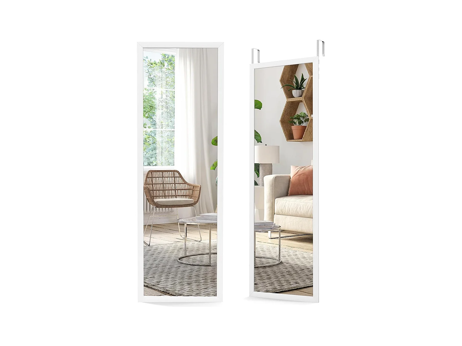 Miroir à suspendre sur porte avec crochets de suspension réglables en hauteur 36,5x107 cm