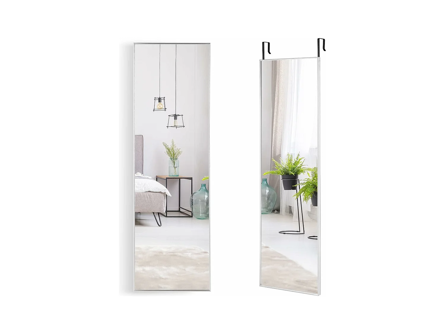 Miroir mural-miroir à suspendre sur porte, 120 x 37 cm,cadre en alliage d'aluminium,argent
