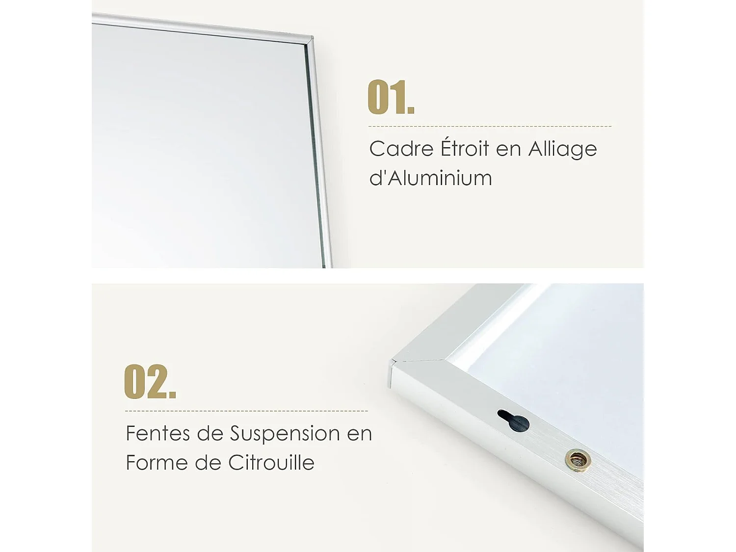 Miroir mural-miroir à suspendre sur porte, 120 x 37 cm,cadre en alliage d'aluminium,argent