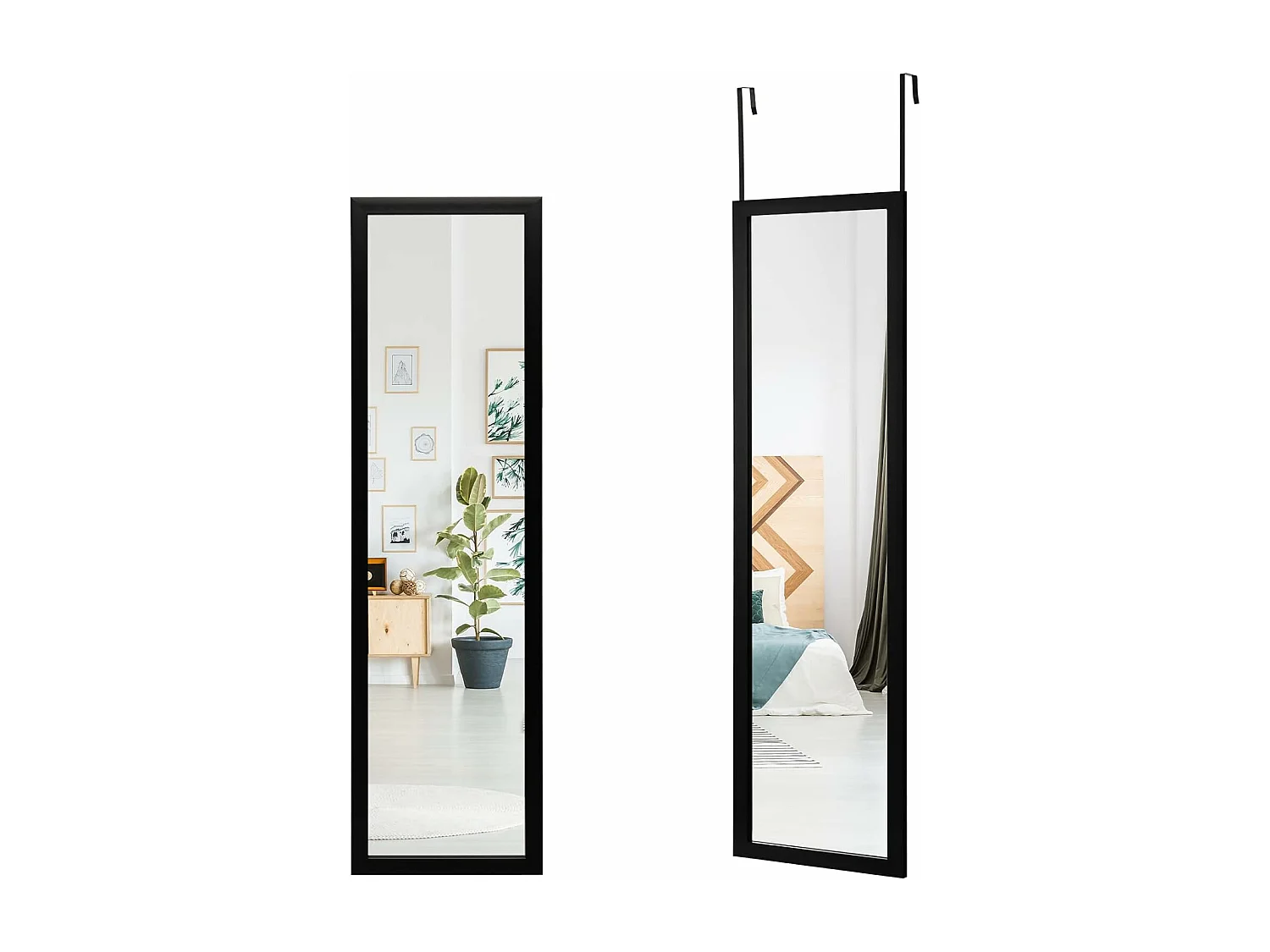 Miroir pleine longueur, 120 x 33 cm, crochets pour suspension porte ou mural,  noir