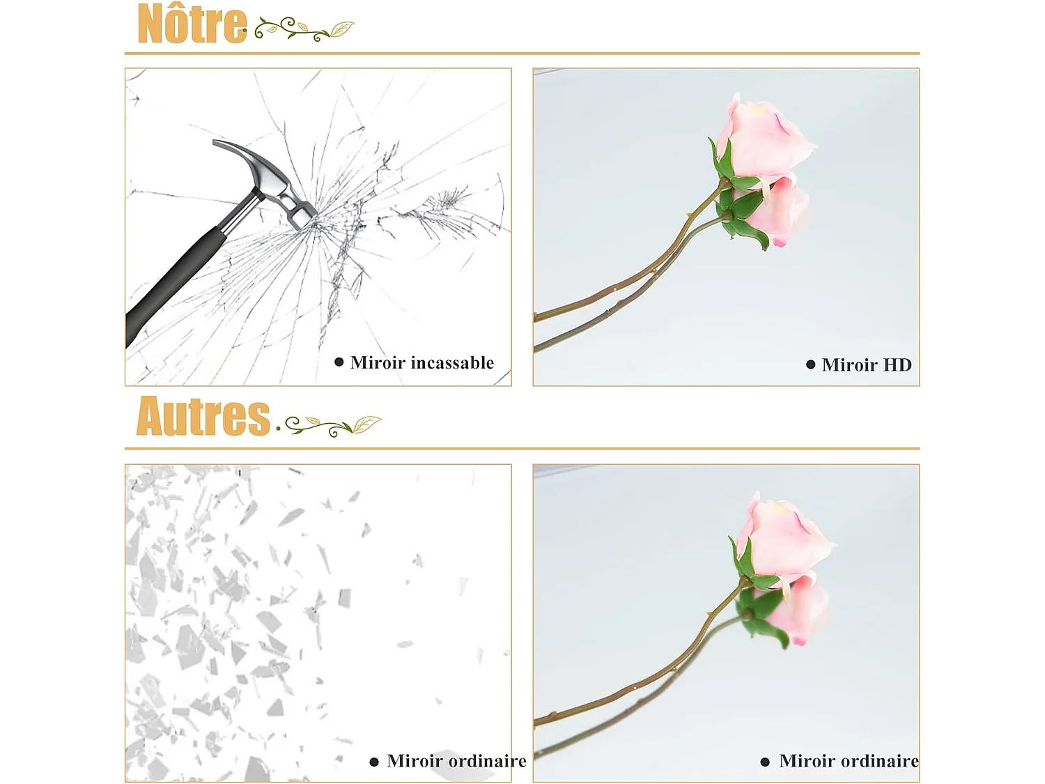 Miroir pleine longueur, 120 x 33 cm, crochets pour suspension porte ou mural,  noir