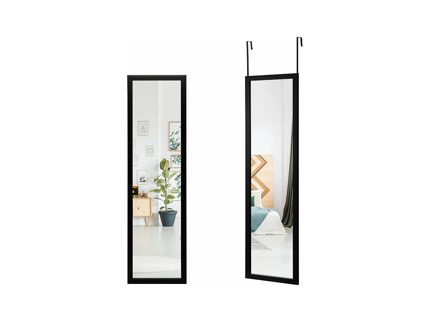 Miroir pleine longueur, 120 x 33 cm, crochets pour suspension porte ou mural,  noir