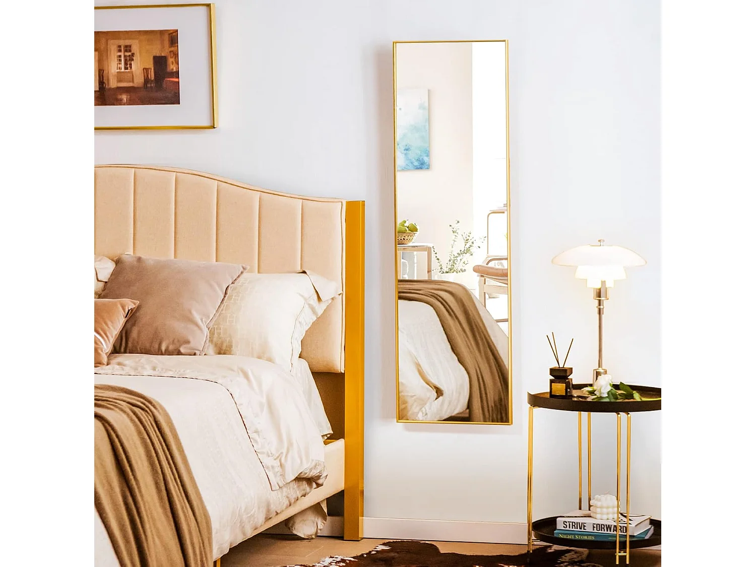 Miroir mural-miroir à suspendre sur porte, 120 x 37 cm, cadre en alliage d'aluminium, or