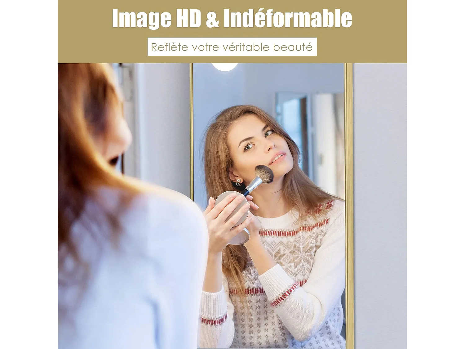 Miroir mural-miroir à suspendre sur porte, 120 x 37 cm, cadre en alliage d'aluminium, or