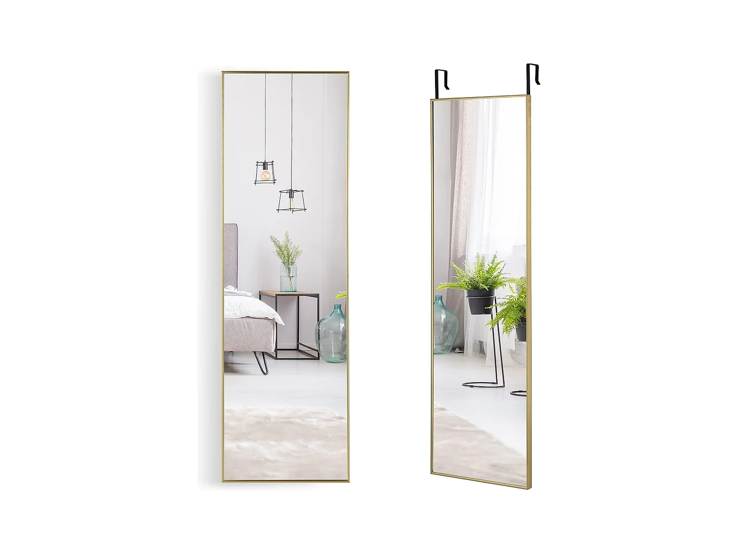 Miroir mural-miroir à suspendre sur porte, 120 x 37 cm, cadre en alliage d'aluminium, or