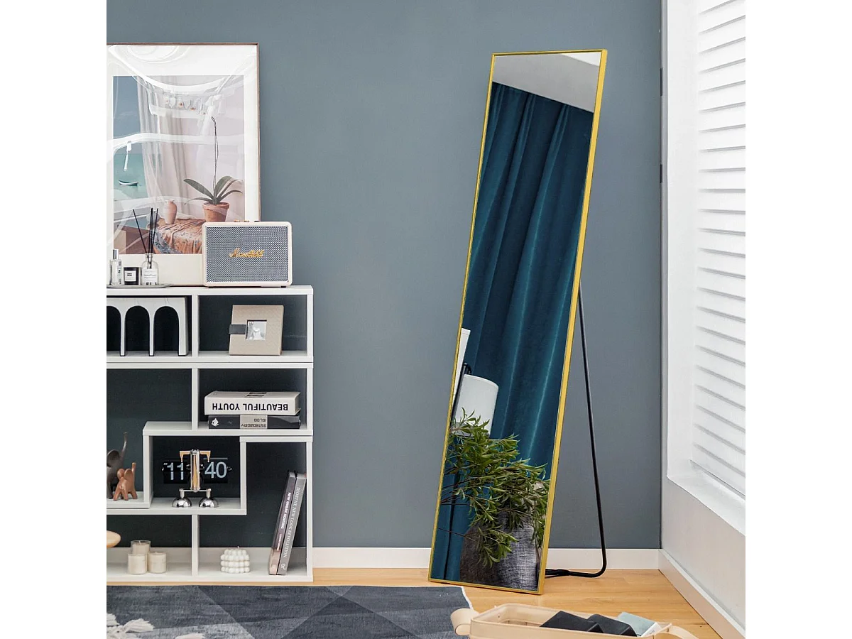 Miroir sur pied rectangulaire-miroir mural, 40 x 160 cm, angle d'inclinaison réglable, or