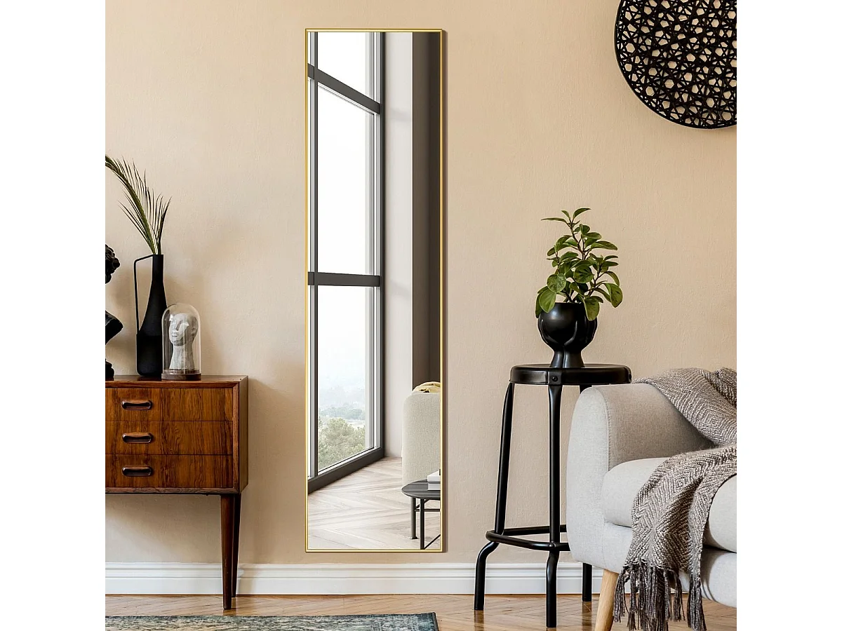 Miroir sur pied rectangulaire-miroir mural, 40 x 160 cm, angle d'inclinaison réglable, or