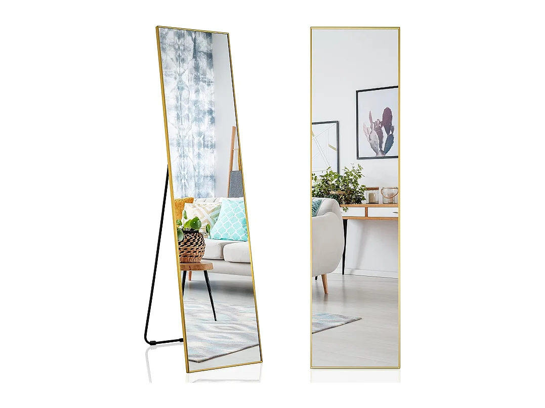 Miroir sur pied rectangulaire-miroir mural, 40 x 160 cm, angle d'inclinaison réglable, or