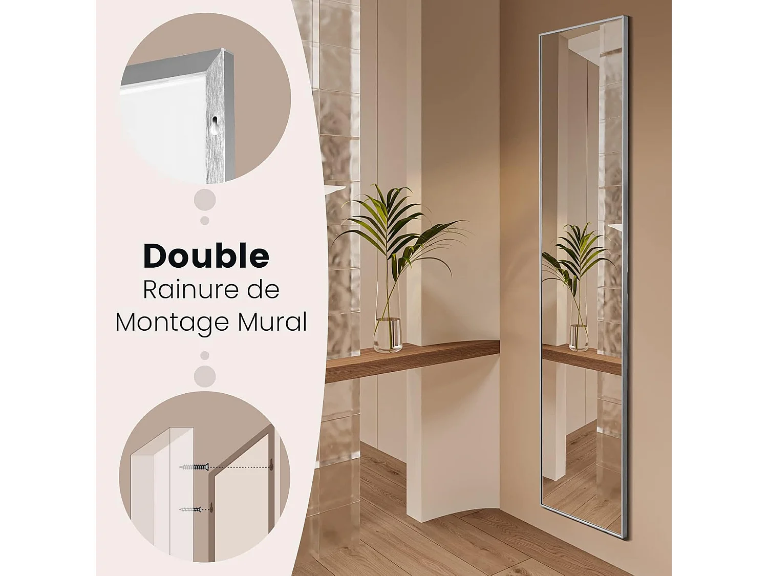 Miroir sur pied rectangulaire-miroir mural, 40 x 60 cm,angle d'inclinaison réglable,argent