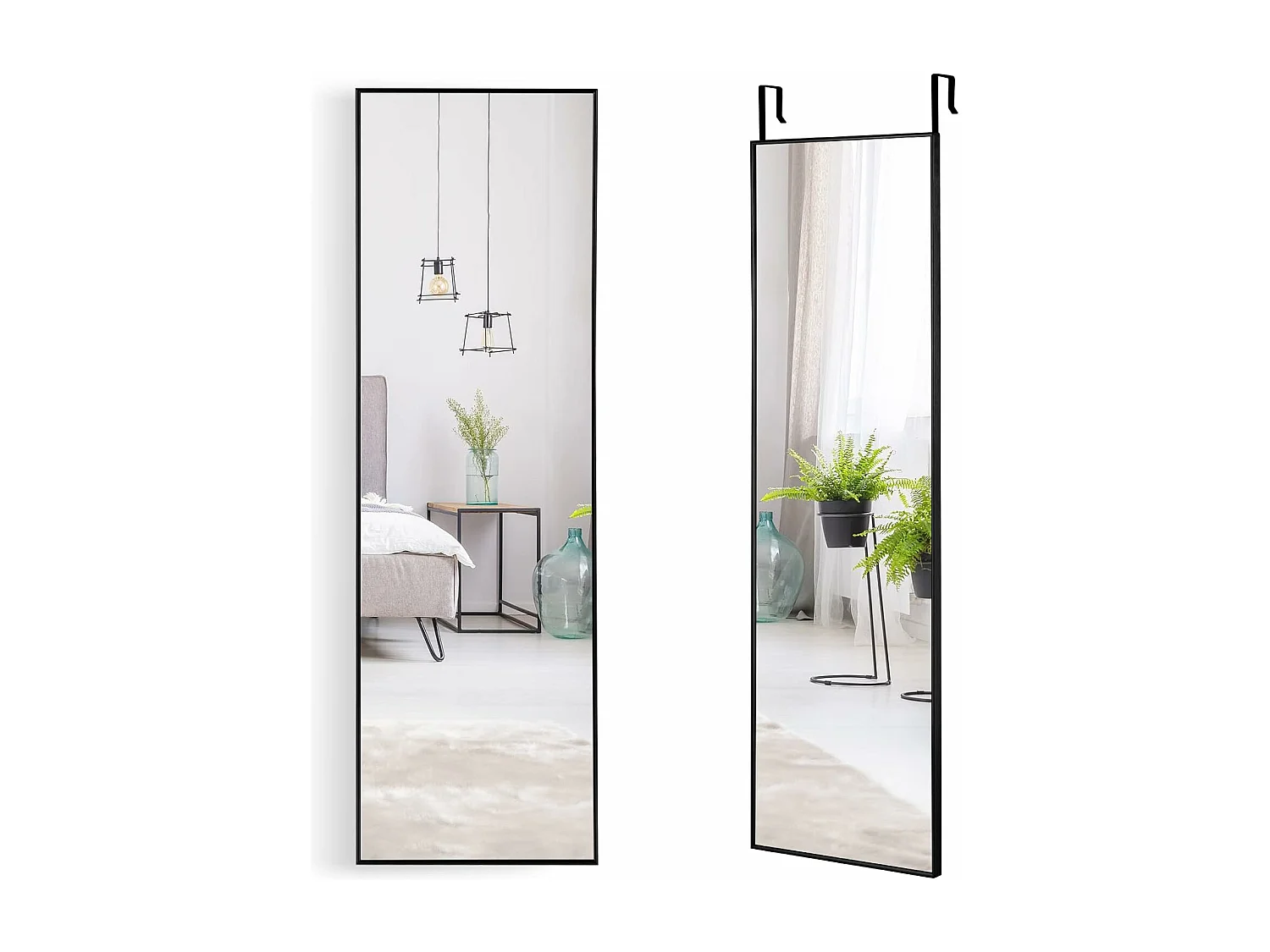 Miroir 120 x 37 cm au-dessus de la porte, cadre en alliage d'aluminium (noir)