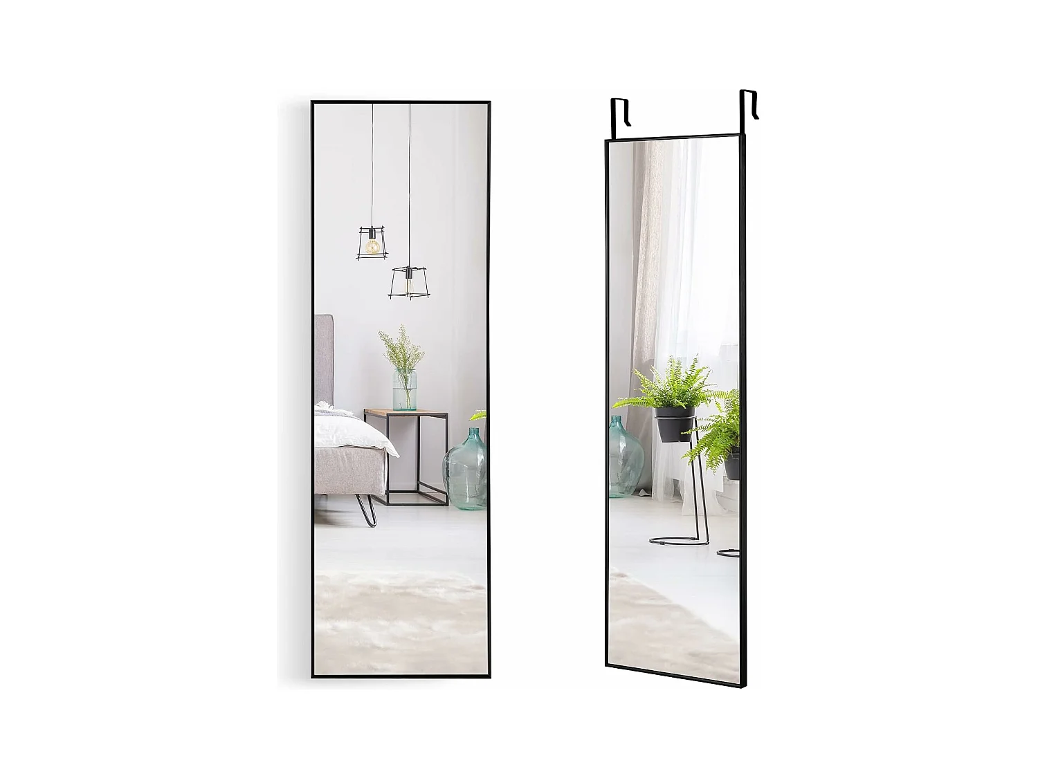 Miroir 120 x 37 cm au-dessus de la porte, cadre en alliage d'aluminium (noir)