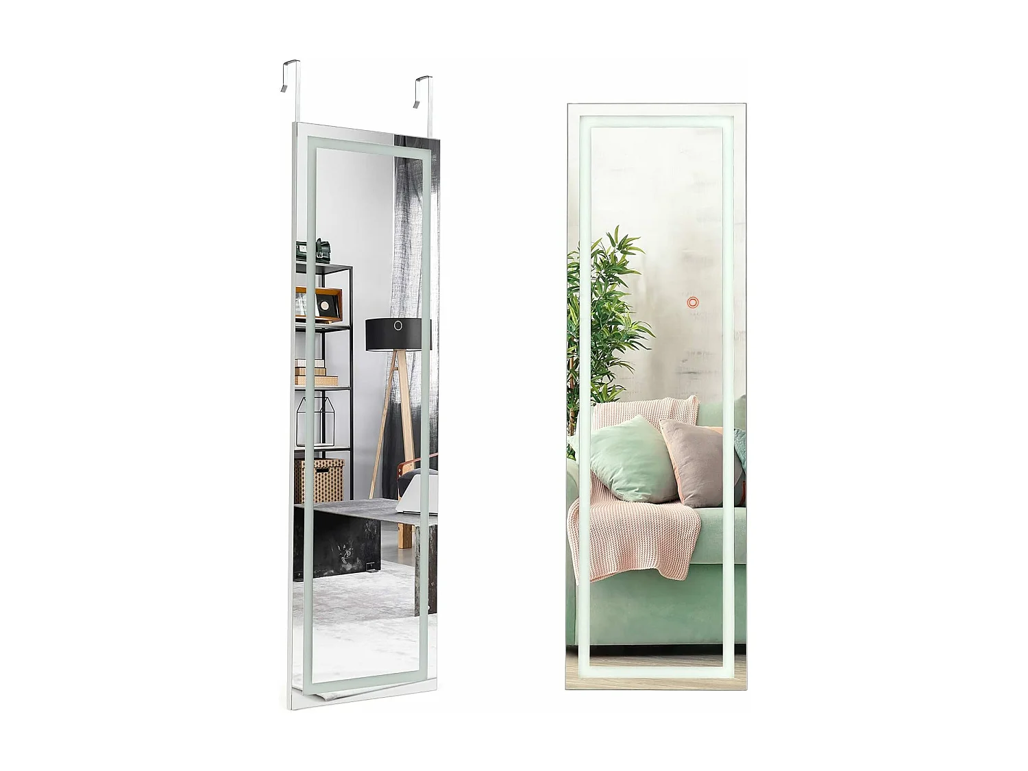 Miroir pleine longueur led, grand miroir led pour porte 120 cm x 37 cm, blanc