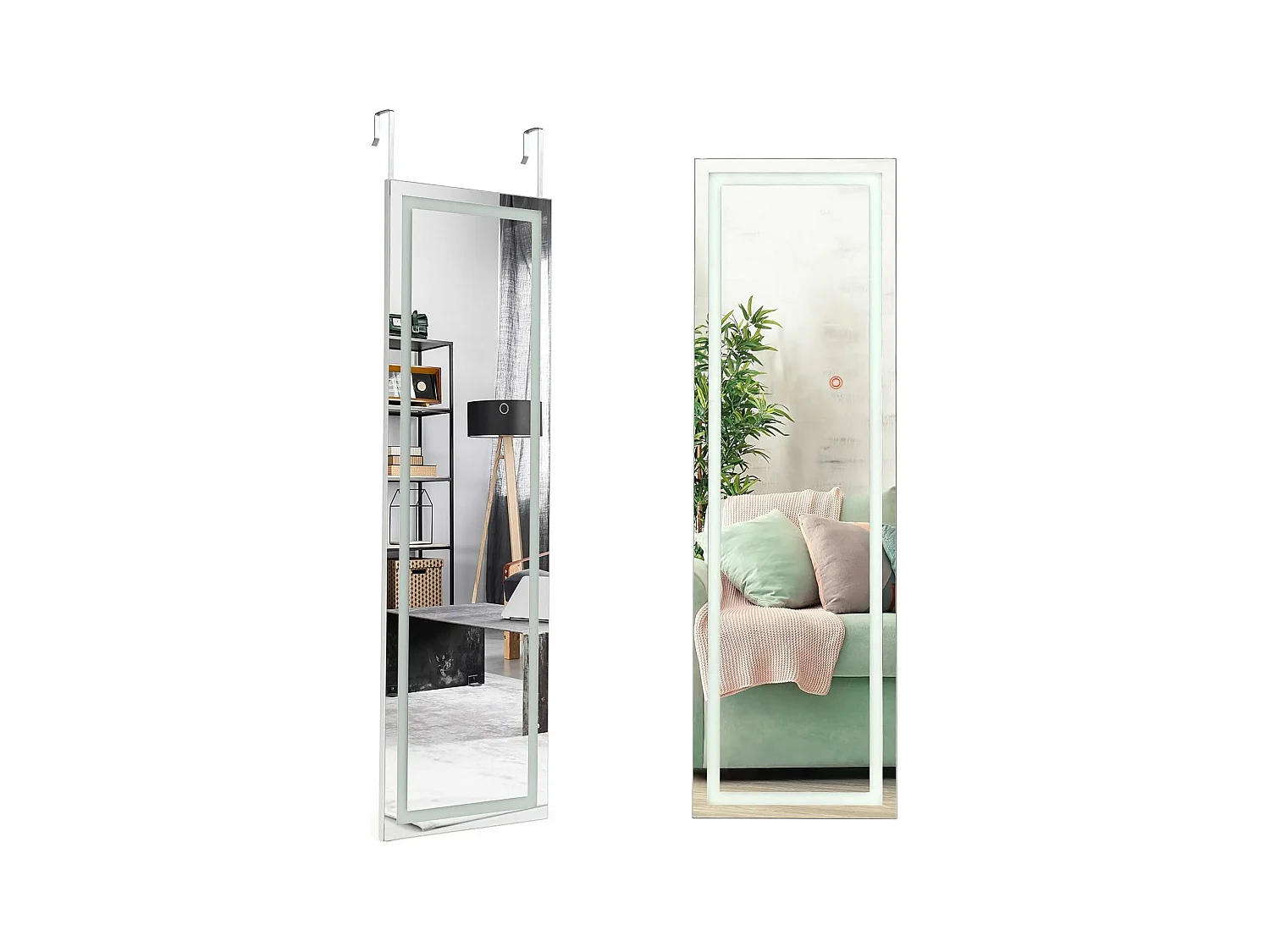 Miroir pleine longueur led, grand miroir led pour porte 120 cm x 37 cm, blanc