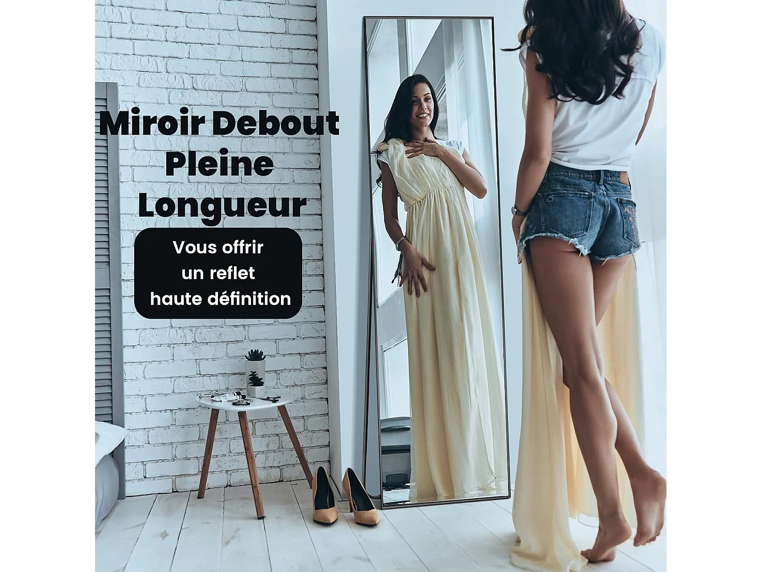 Miroir sur pied rectangulaire-miroir mural, 40 x 60 cm, angle d'inclinaison réglable, noir