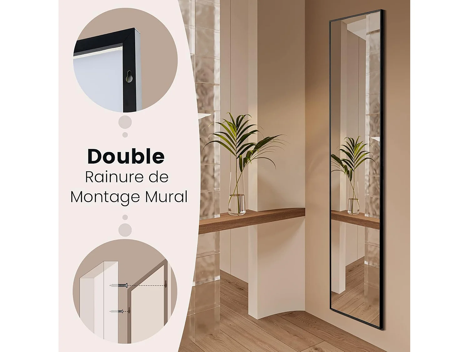 Miroir sur pied rectangulaire-miroir mural, 40 x 60 cm, angle d'inclinaison réglable, noir