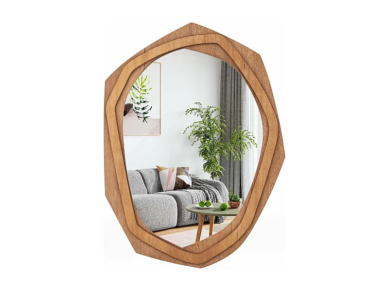 Miroir mural rustique avec cadre en bois, miroir en forme irrégulière,66 x 89,5 cm,naturel