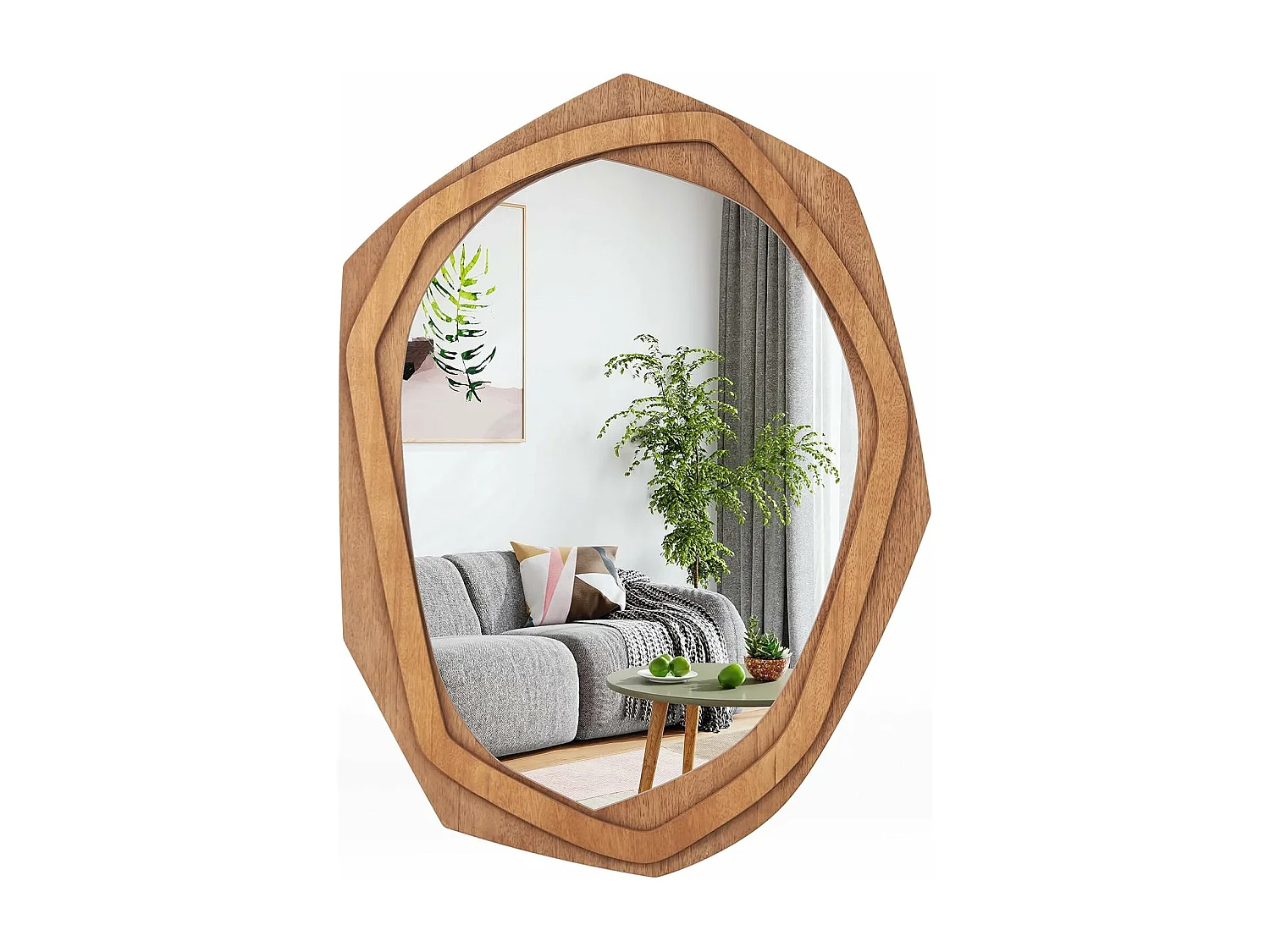 Miroir mural rustique avec cadre en bois, miroir en forme irrégulière,66 x 89,5 cm,naturel
