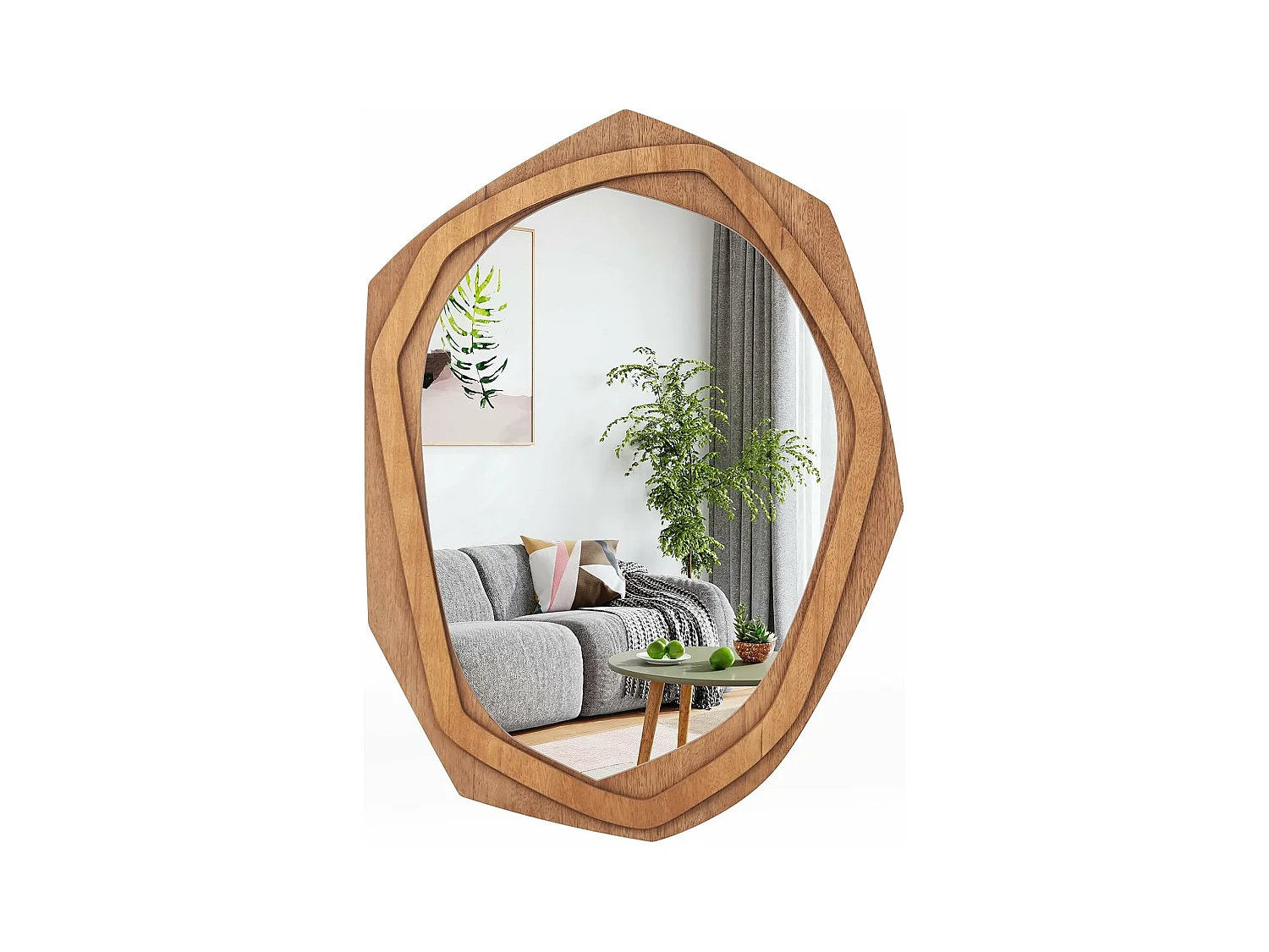 Miroir mural rustique avec cadre en bois, miroir en forme irrégulière,66 x 89,5 cm,naturel